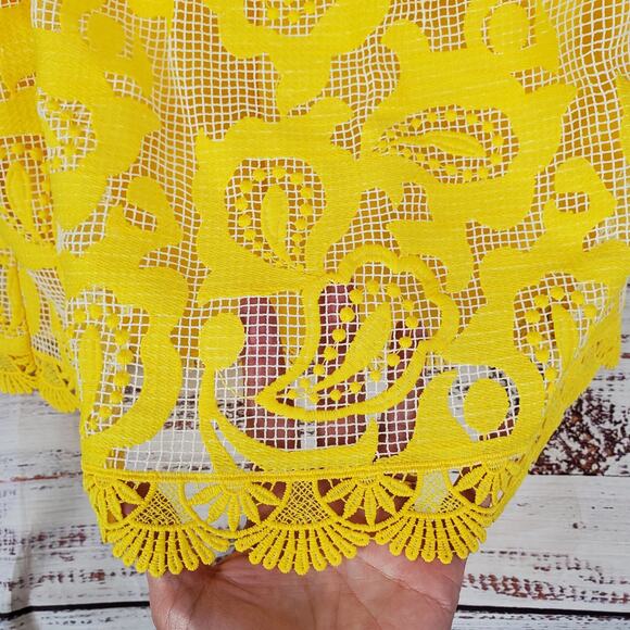 Alexis Yellow Silk Lace Mini Dress XS Off Shoulder Floral Fairy Coquette Kawaii - Picture 6 of 16